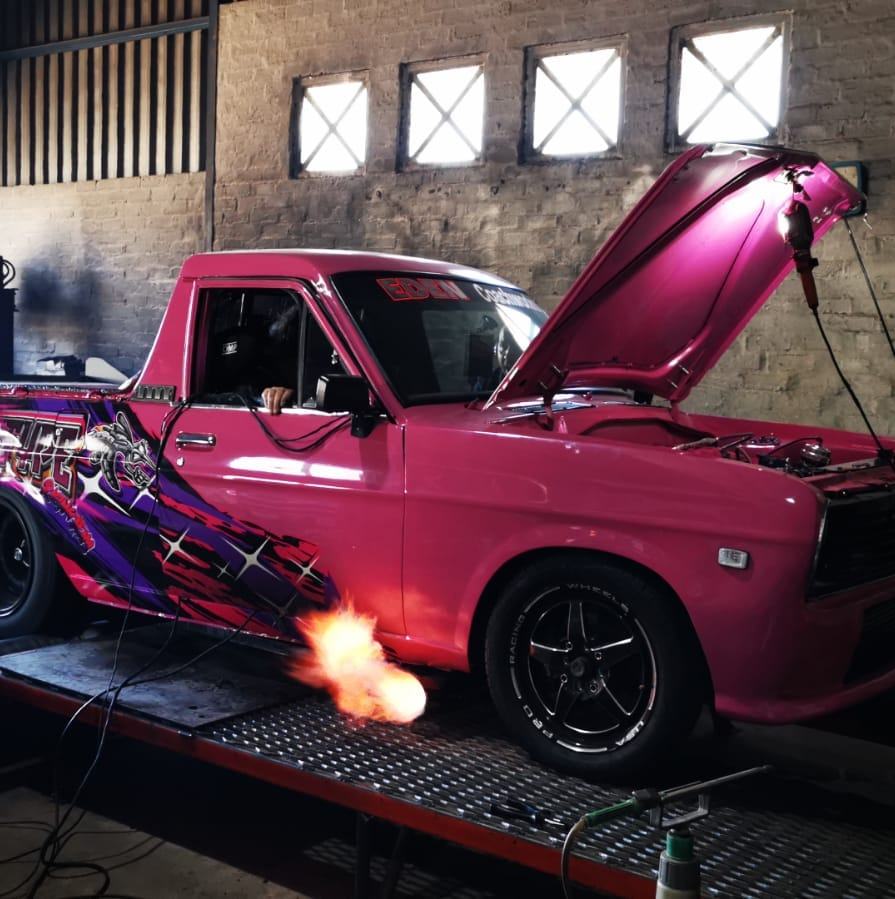 Nissan bakkie on the dyno spitting flames — Performance ECU Remapping George Western Cape